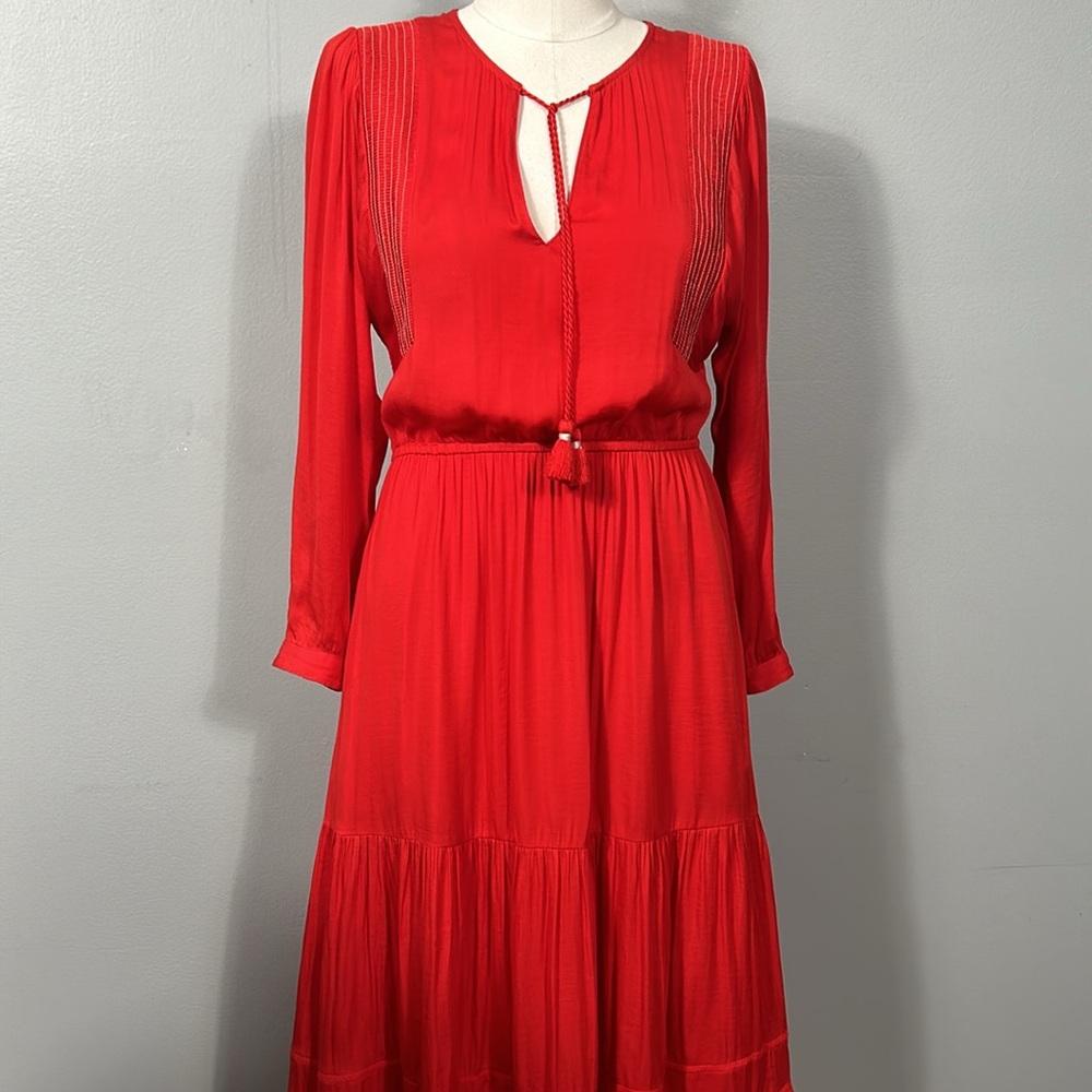 Dolan Red V neck tassel layered skirt pocketed maxi dress size XS- would fit S